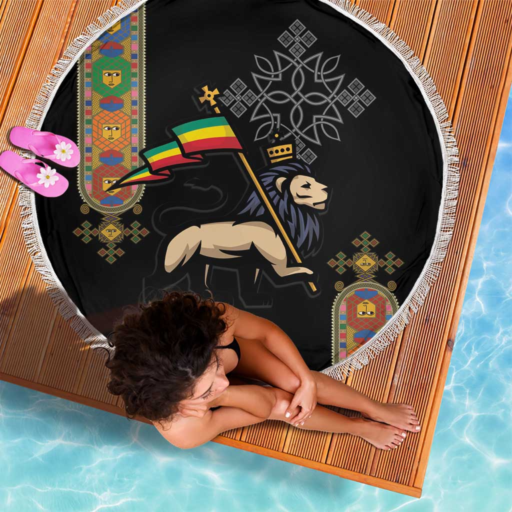 Ethiopia Saba Kemis Beach Blanket Ethiopian Cross Lion Of Judah Black Color