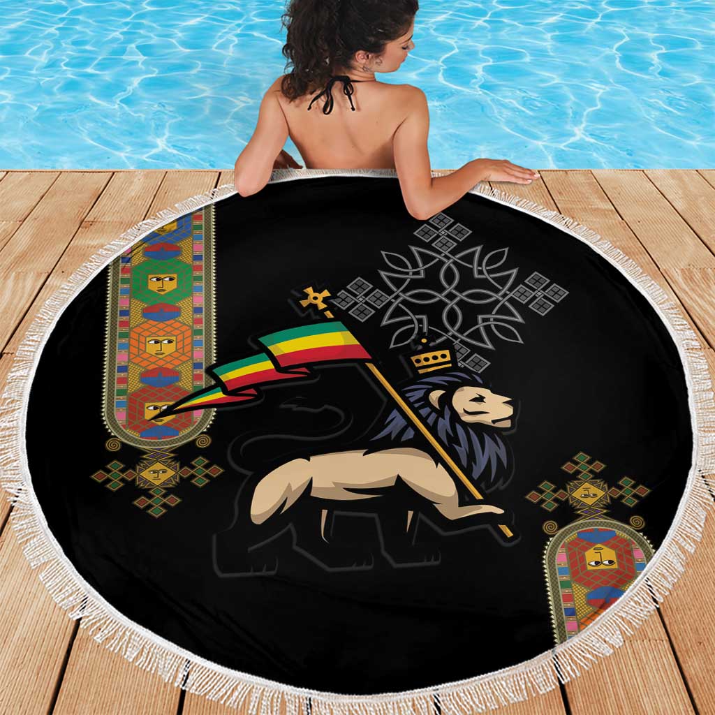 Ethiopia Saba Kemis Beach Blanket Ethiopian Cross Lion Of Judah Black Color