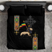 Ethiopia Saba Kemis Bedding Set Ethiopian Cross Lion Of Judah Black Color