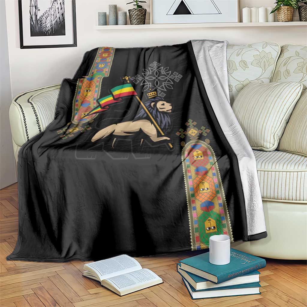 Ethiopia Saba Kemis Blanket Ethiopian Cross Lion Of Judah Black Color