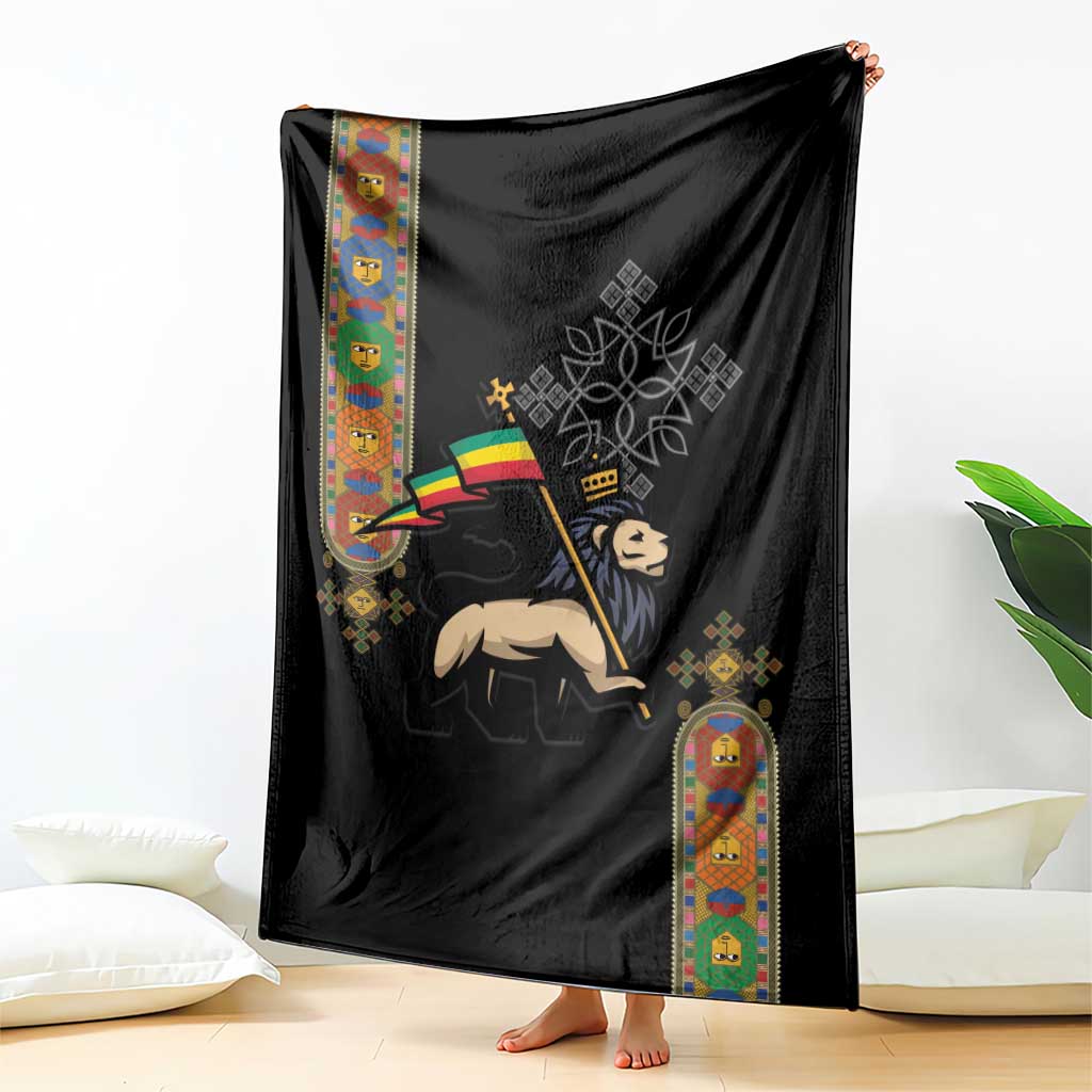 Ethiopia Saba Kemis Blanket Ethiopian Cross Lion Of Judah Black Color