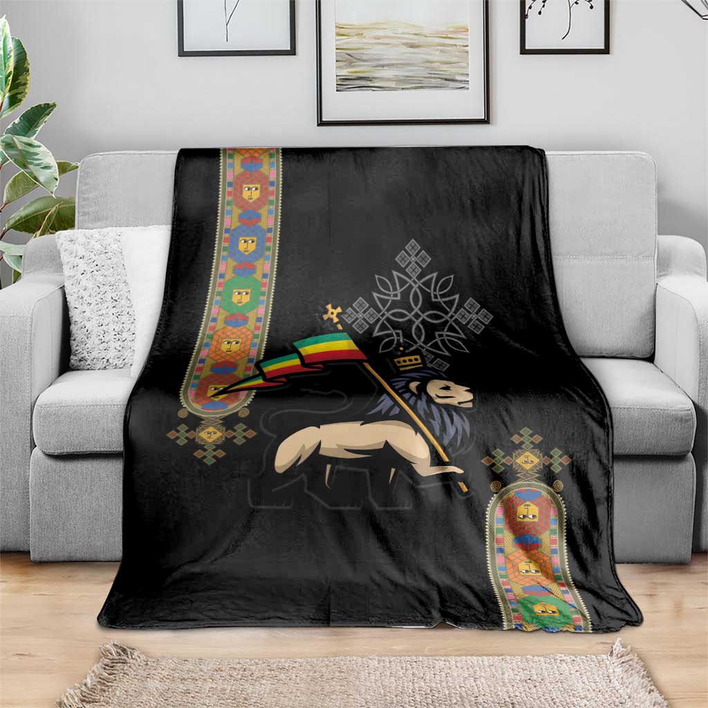 Ethiopia Saba Kemis Blanket Ethiopian Cross Lion Of Judah Black Color