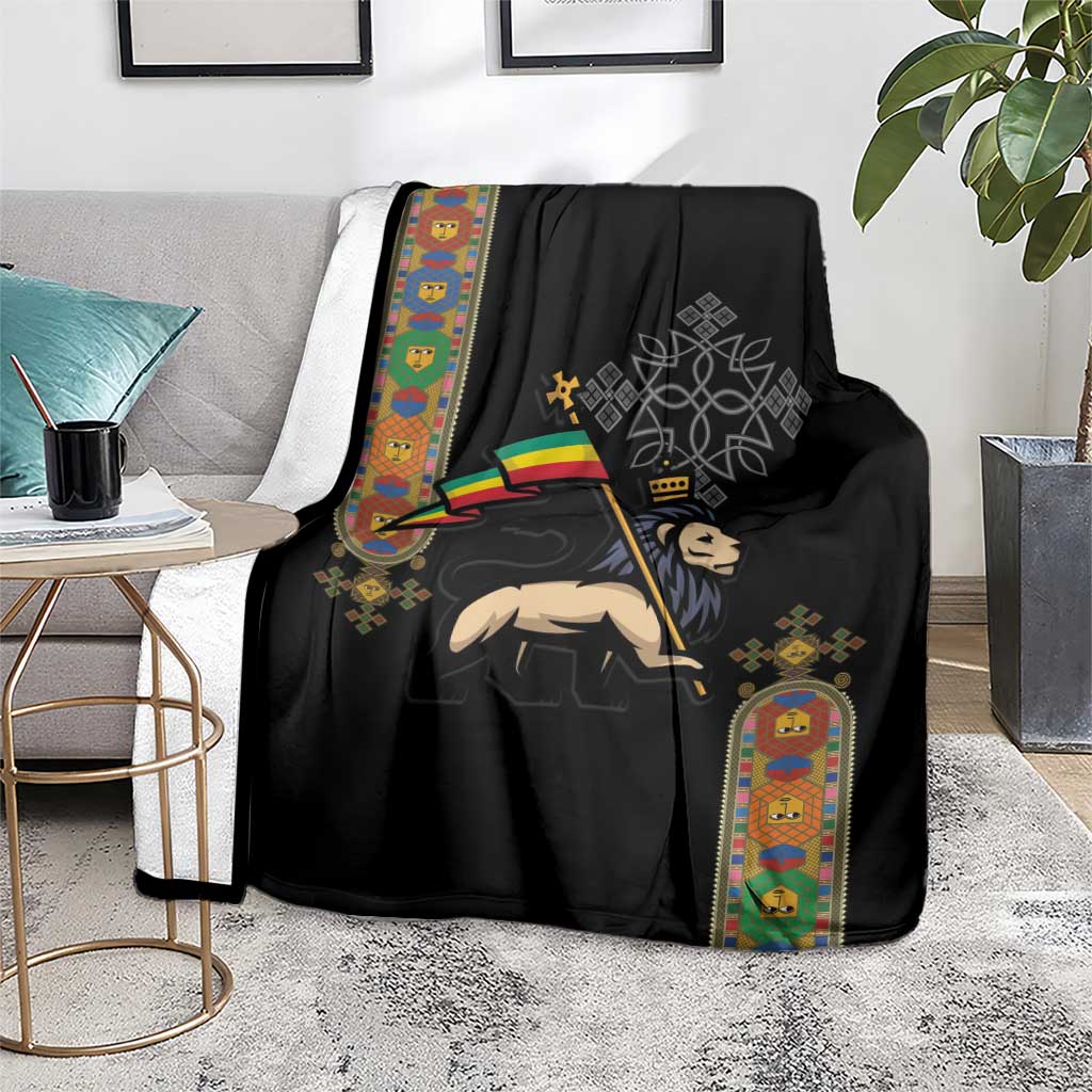 Ethiopia Saba Kemis Blanket Ethiopian Cross Lion Of Judah Black Color