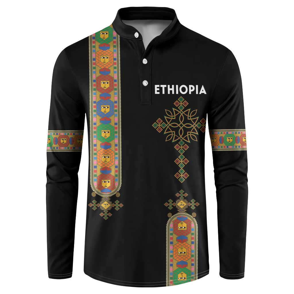 Ethiopia Saba Kemis Button Sweatshirt Ethiopian Cross Lion Of Judah Black Color