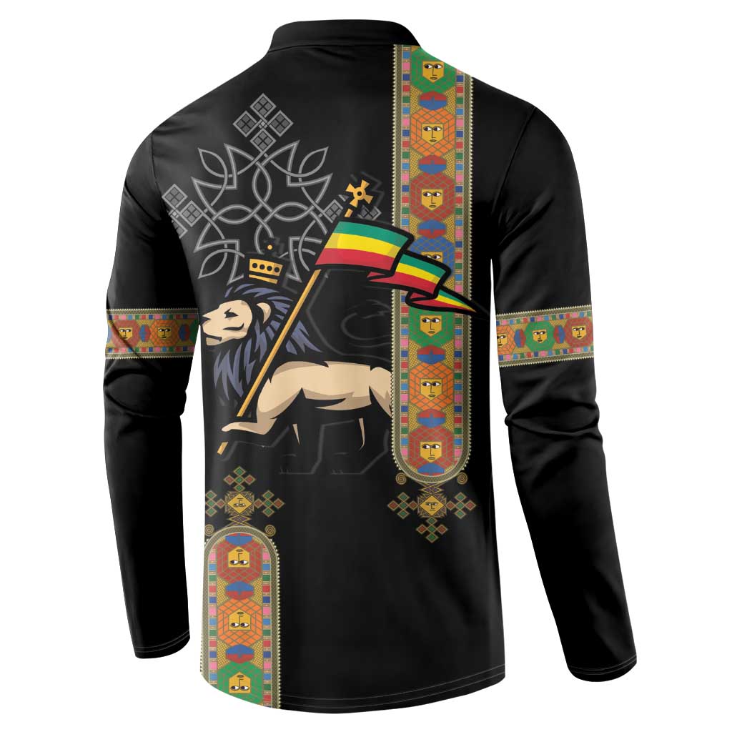 Ethiopia Saba Kemis Button Sweatshirt Ethiopian Cross Lion Of Judah Black Color