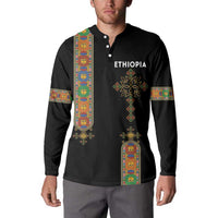 Ethiopia Saba Kemis Button Sweatshirt Ethiopian Cross Lion Of Judah Black Color