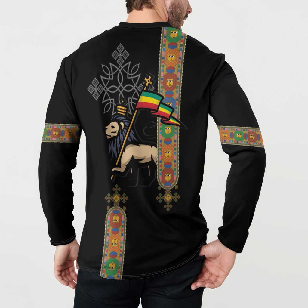 Ethiopia Saba Kemis Button Sweatshirt Ethiopian Cross Lion Of Judah Black Color