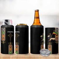 Ethiopia Saba Kemis 4 in 1 Can Cooler Tumbler Ethiopian Cross Lion Of Judah Black Color