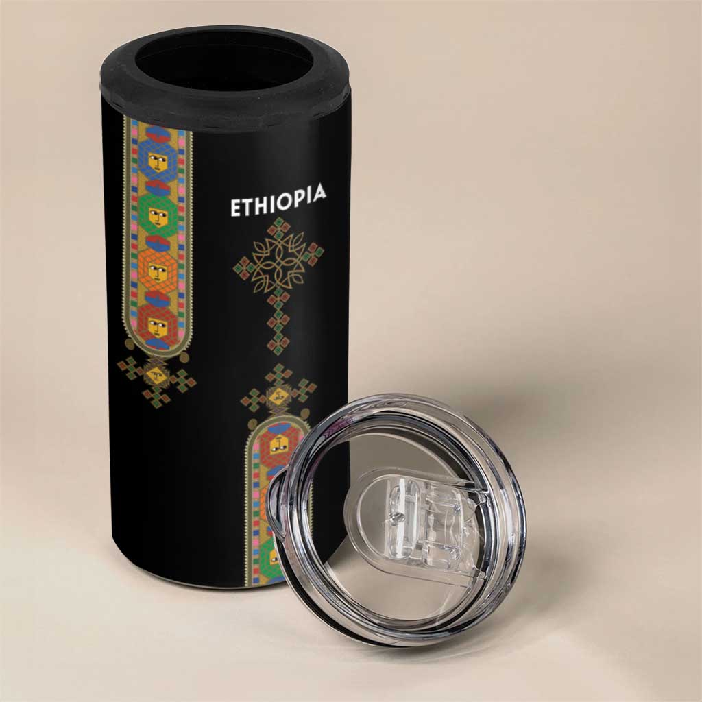Ethiopia Saba Kemis 4 in 1 Can Cooler Tumbler Ethiopian Cross Lion Of Judah Black Color