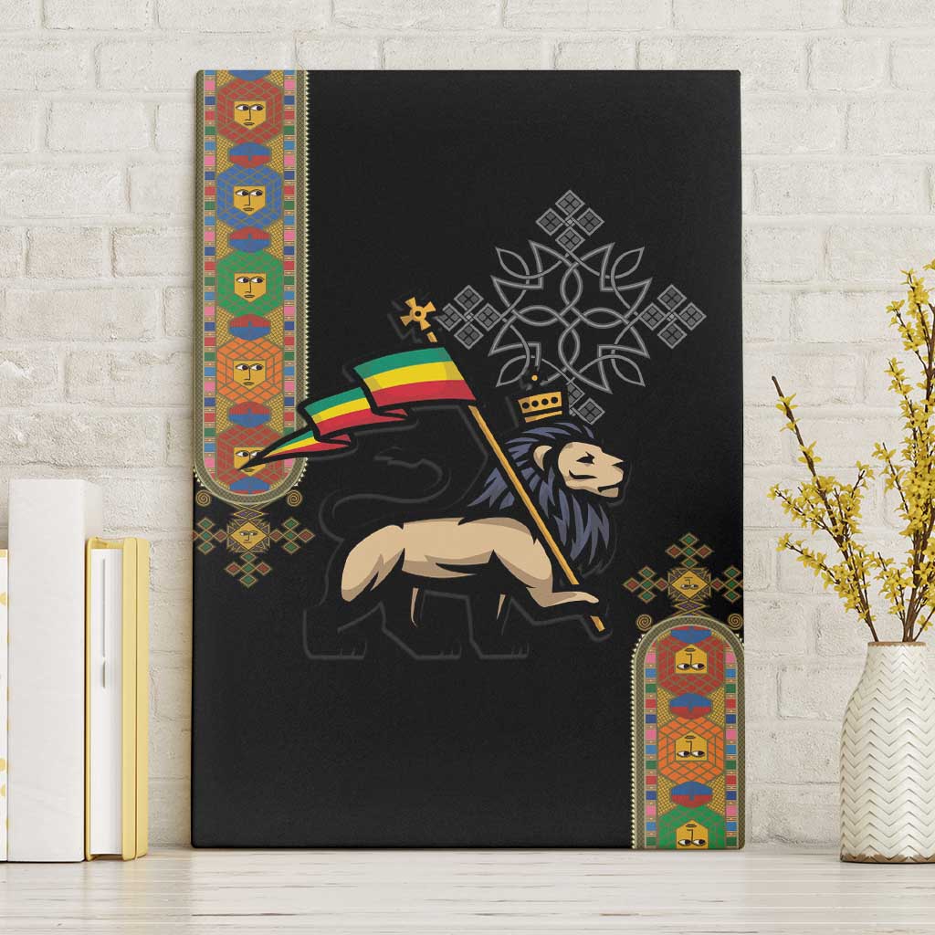 Ethiopia Saba Kemis Canvas Wall Art Ethiopian Cross Lion Of Judah Black Color