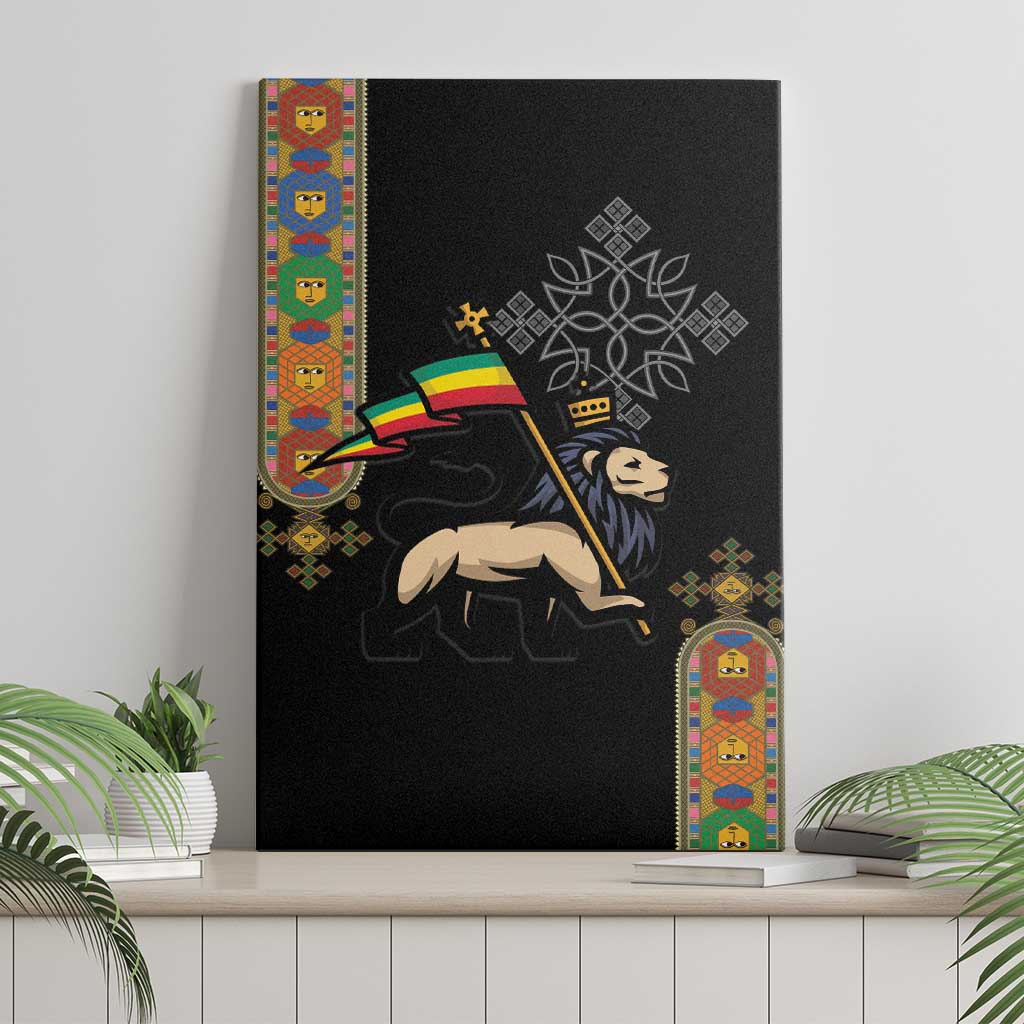 Ethiopia Saba Kemis Canvas Wall Art Ethiopian Cross Lion Of Judah Black Color