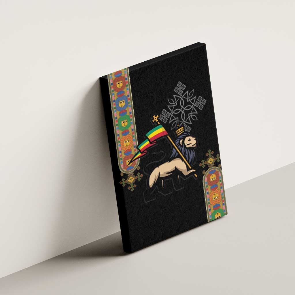Ethiopia Saba Kemis Canvas Wall Art Ethiopian Cross Lion Of Judah Black Color