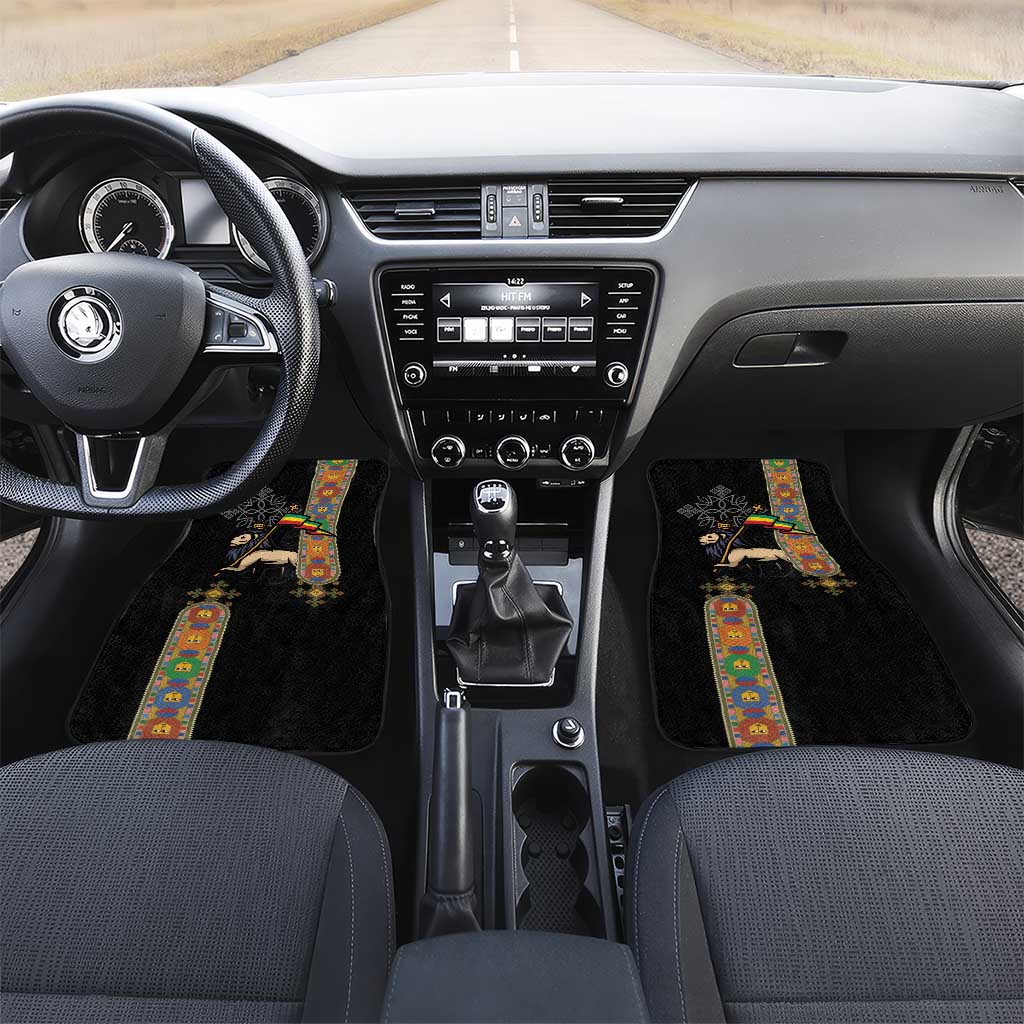 Ethiopia Saba Kemis Car Mats Ethiopian Cross Lion Of Judah Black Color