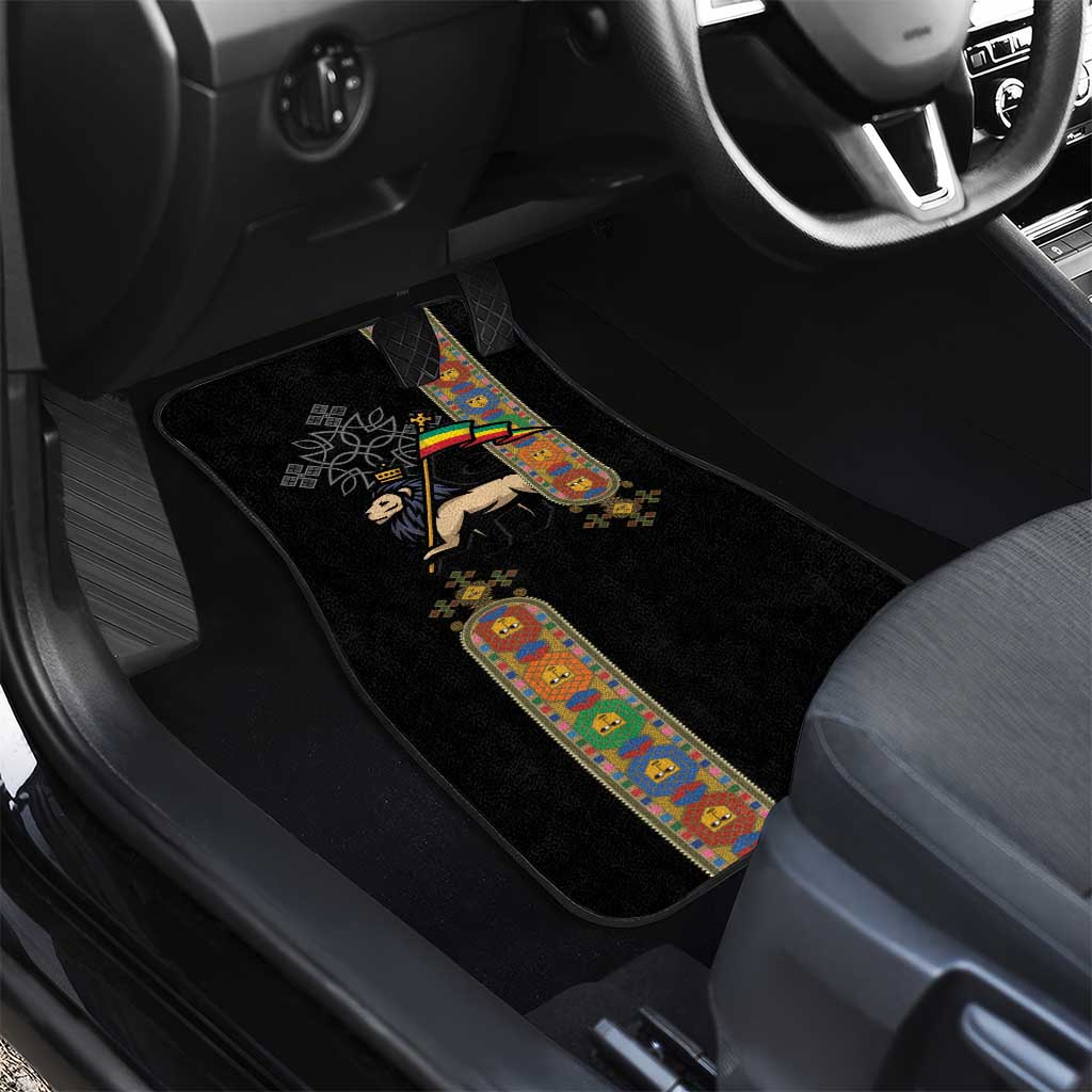 Ethiopia Saba Kemis Car Mats Ethiopian Cross Lion Of Judah Black Color