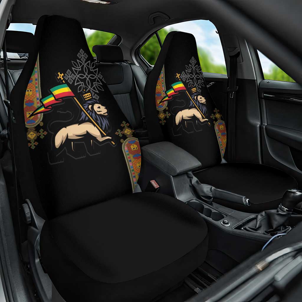 Ethiopia Saba Kemis Car Seat Cover Ethiopian Cross Lion Of Judah Black Color