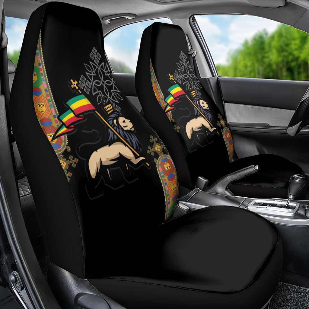 Ethiopia Saba Kemis Car Seat Cover Ethiopian Cross Lion Of Judah Black Color