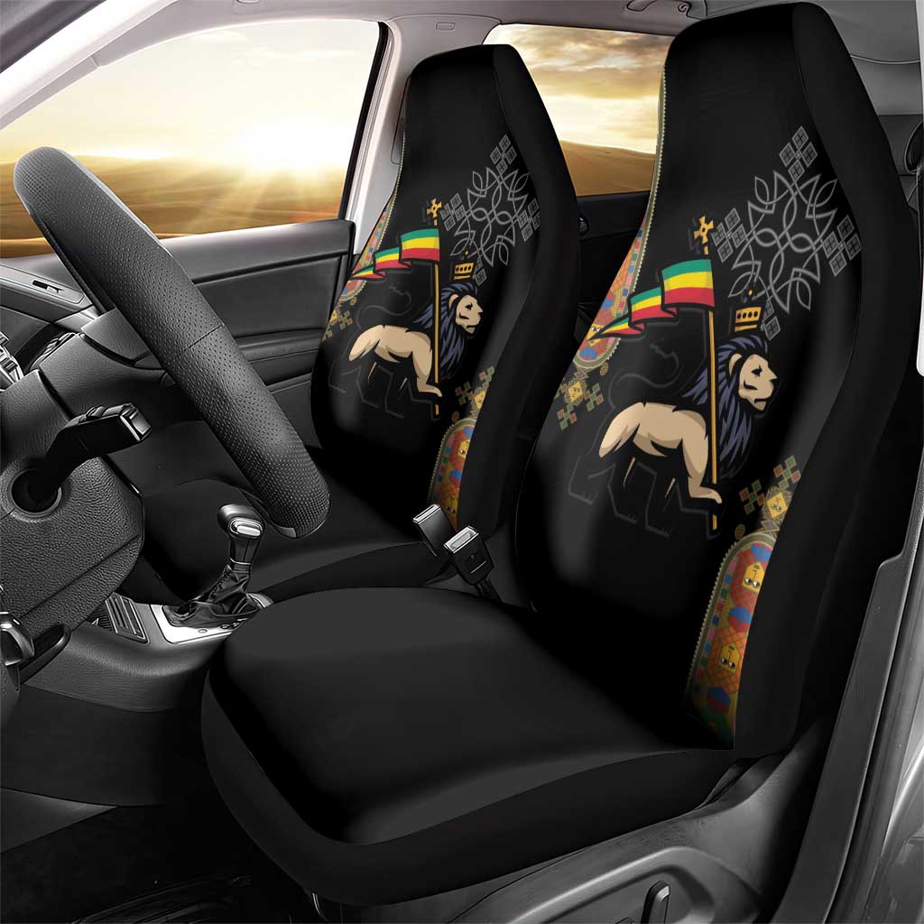 Ethiopia Saba Kemis Car Seat Cover Ethiopian Cross Lion Of Judah Black Color