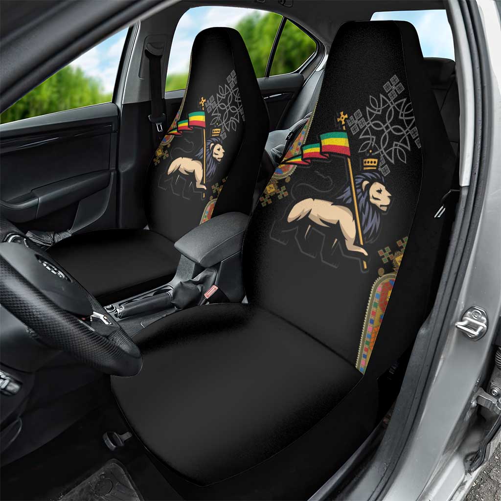 Ethiopia Saba Kemis Car Seat Cover Ethiopian Cross Lion Of Judah Black Color