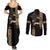 Ethiopia Saba Kemis Couples Matching Summer Maxi Dress and Long Sleeve Button Shirt Ethiopian Cross Lion Of Judah Black Color