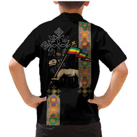 Ethiopia Saba Kemis Family Matching Mermaid Dress and Hawaiian Shirt Ethiopian Cross Lion Of Judah Black Color