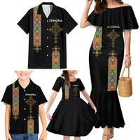 Ethiopia Saba Kemis Family Matching Mermaid Dress and Hawaiian Shirt Ethiopian Cross Lion Of Judah Black Color