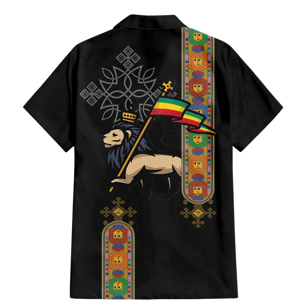 Ethiopia Saba Kemis Family Matching Mermaid Dress and Hawaiian Shirt Ethiopian Cross Lion Of Judah Black Color