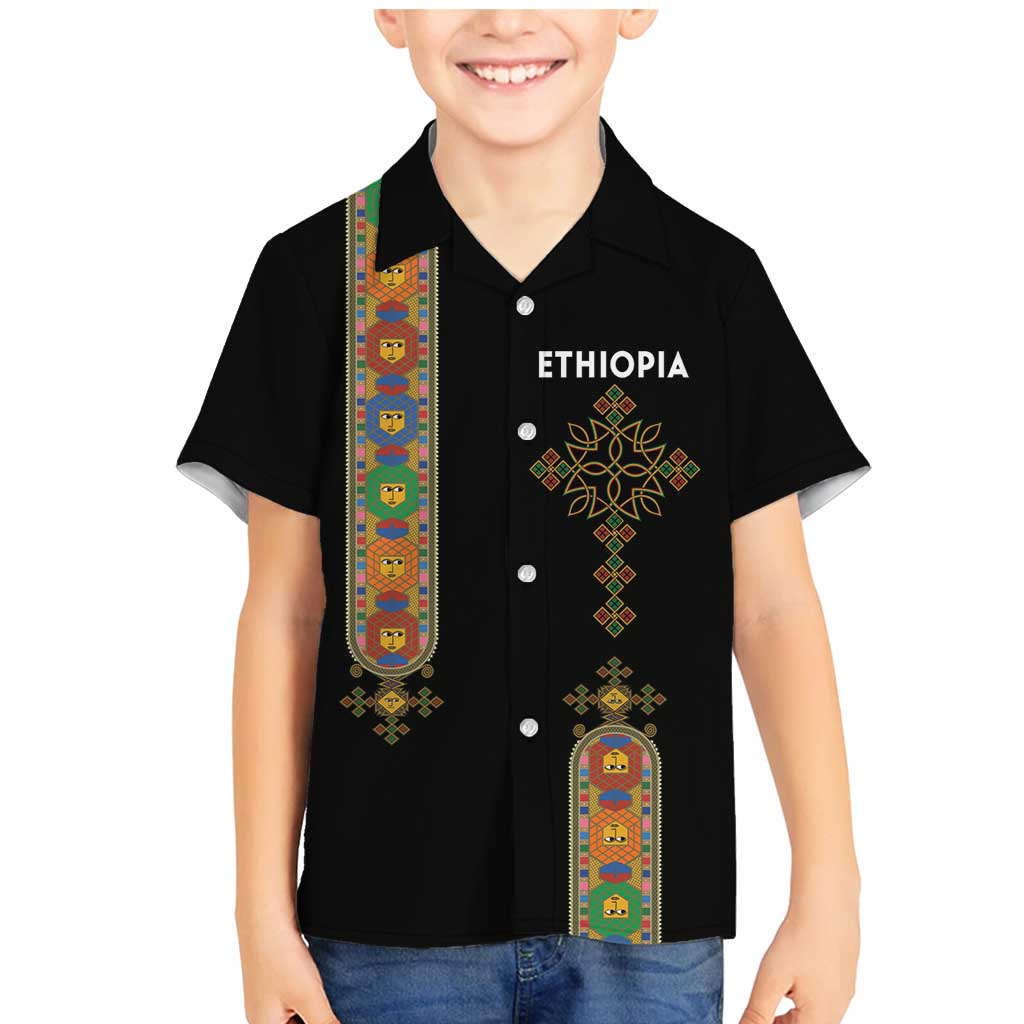 Ethiopia Saba Kemis Family Matching Mermaid Dress and Hawaiian Shirt Ethiopian Cross Lion Of Judah Black Color