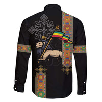 Ethiopia Saba Kemis Family Matching Off Shoulder Maxi Dress and Hawaiian Shirt Ethiopian Cross Lion Of Judah Black Color