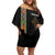 Ethiopia Saba Kemis Family Matching Off Shoulder Short Dress and Hawaiian Shirt Ethiopian Cross Lion Of Judah Black Color