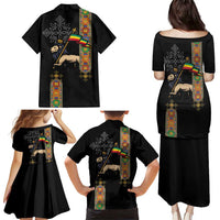 Ethiopia Saba Kemis Family Matching Puletasi and Hawaiian Shirt Ethiopian Cross Lion Of Judah Black Color