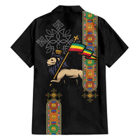Ethiopia Saba Kemis Family Matching Puletasi and Hawaiian Shirt Ethiopian Cross Lion Of Judah Black Color