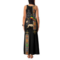 Ethiopia Saba Kemis Family Matching Tank Maxi Dress and Hawaiian Shirt Ethiopian Cross Lion Of Judah Black Color