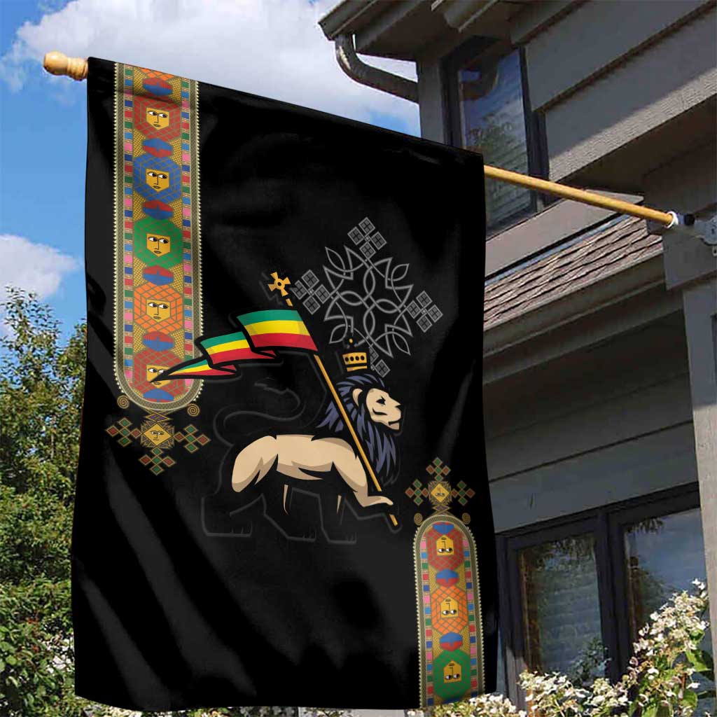 Ethiopia Saba Kemis Garden Flag Ethiopian Cross Lion Of Judah Black Color