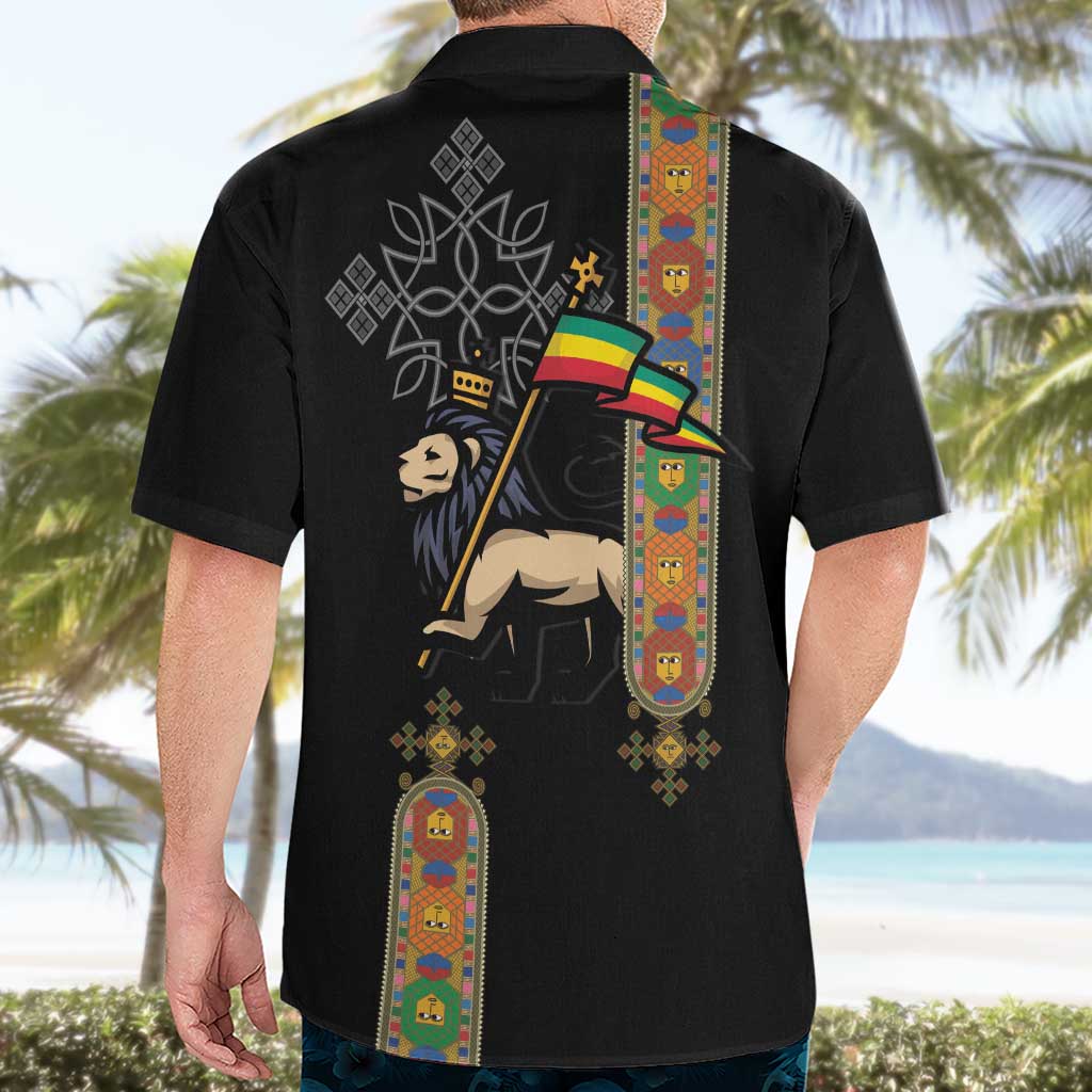 Ethiopia Saba Kemis Hawaiian Shirt Ethiopian Cross Lion Of Judah Black Color