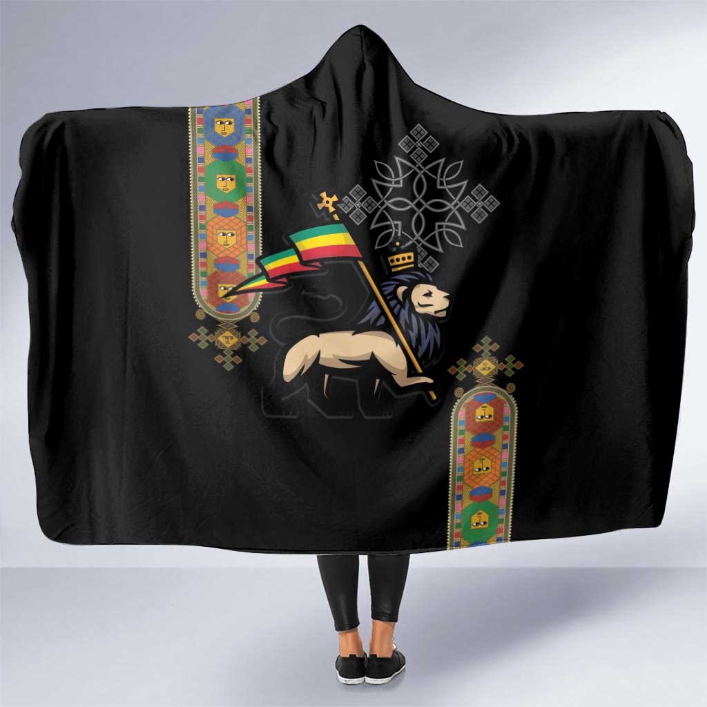 Ethiopia Saba Kemis Hooded Blanket Ethiopian Cross Lion Of Judah Black Color