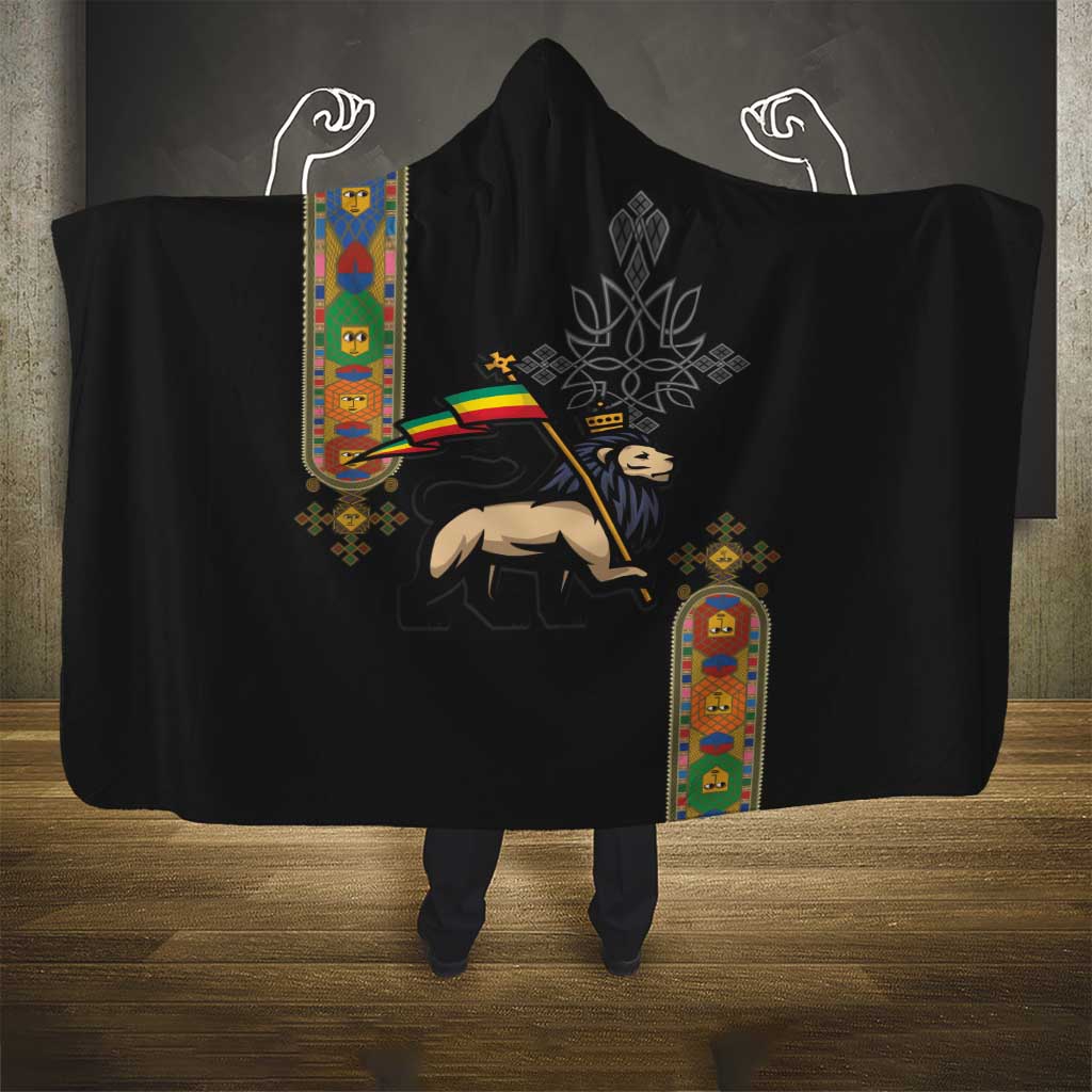 Ethiopia Saba Kemis Hooded Blanket Ethiopian Cross Lion Of Judah Black Color