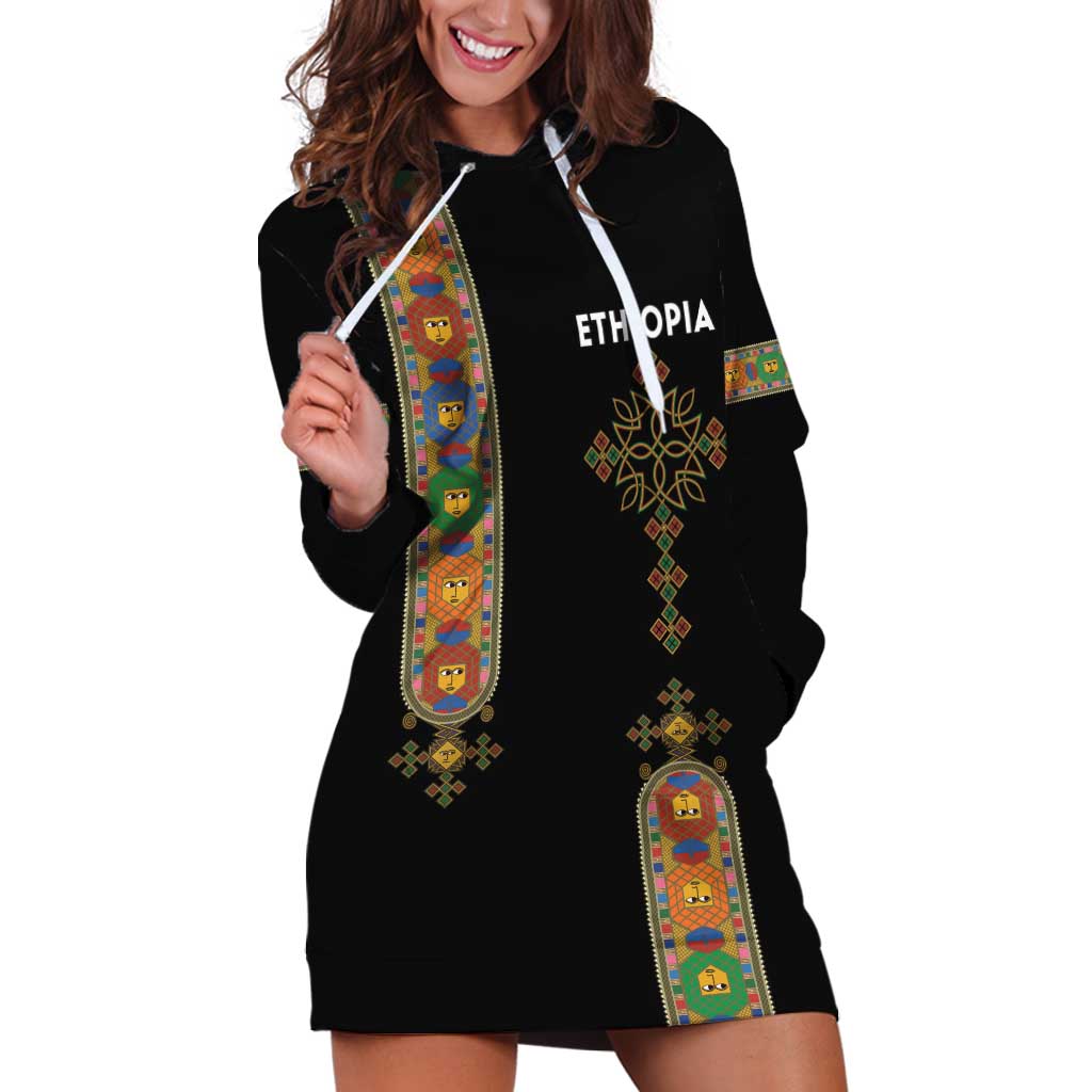 Ethiopia Saba Kemis Hoodie Dress Ethiopian Cross Lion Of Judah Black Color