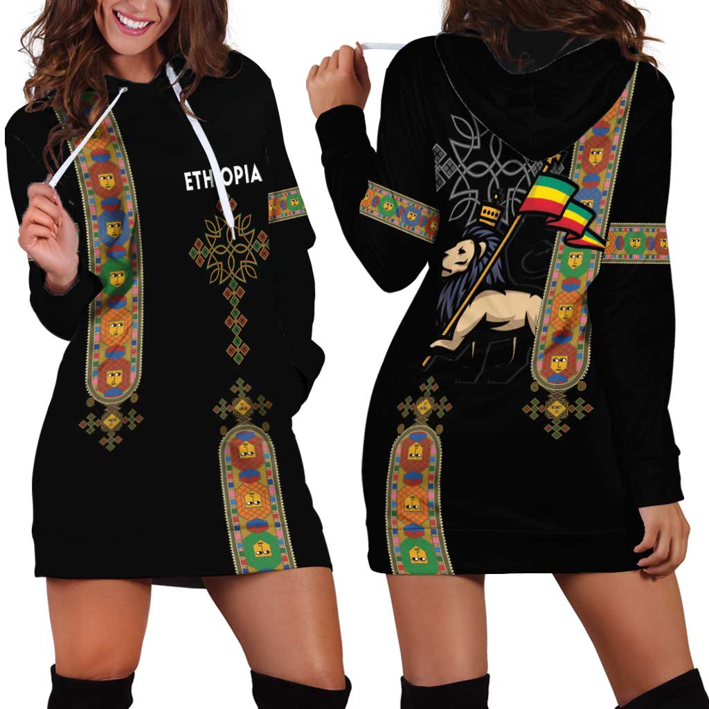 Ethiopia Saba Kemis Hoodie Dress Ethiopian Cross Lion Of Judah Black Color