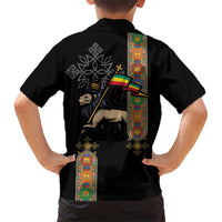Ethiopia Saba Kemis Kid Hawaiian Shirt Ethiopian Cross Lion Of Judah Black Color