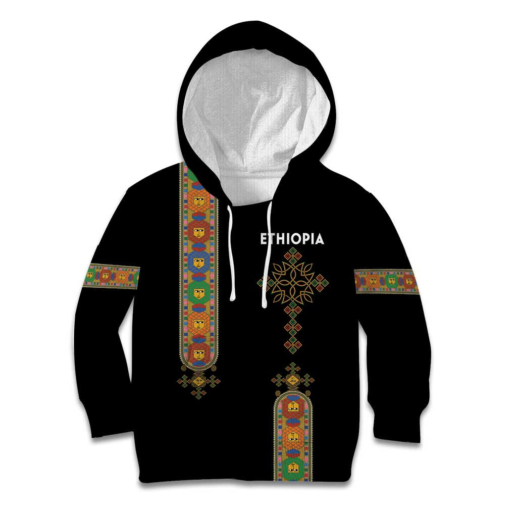Ethiopia Saba Kemis Kid Hoodie Ethiopian Cross Lion Of Judah Black Color