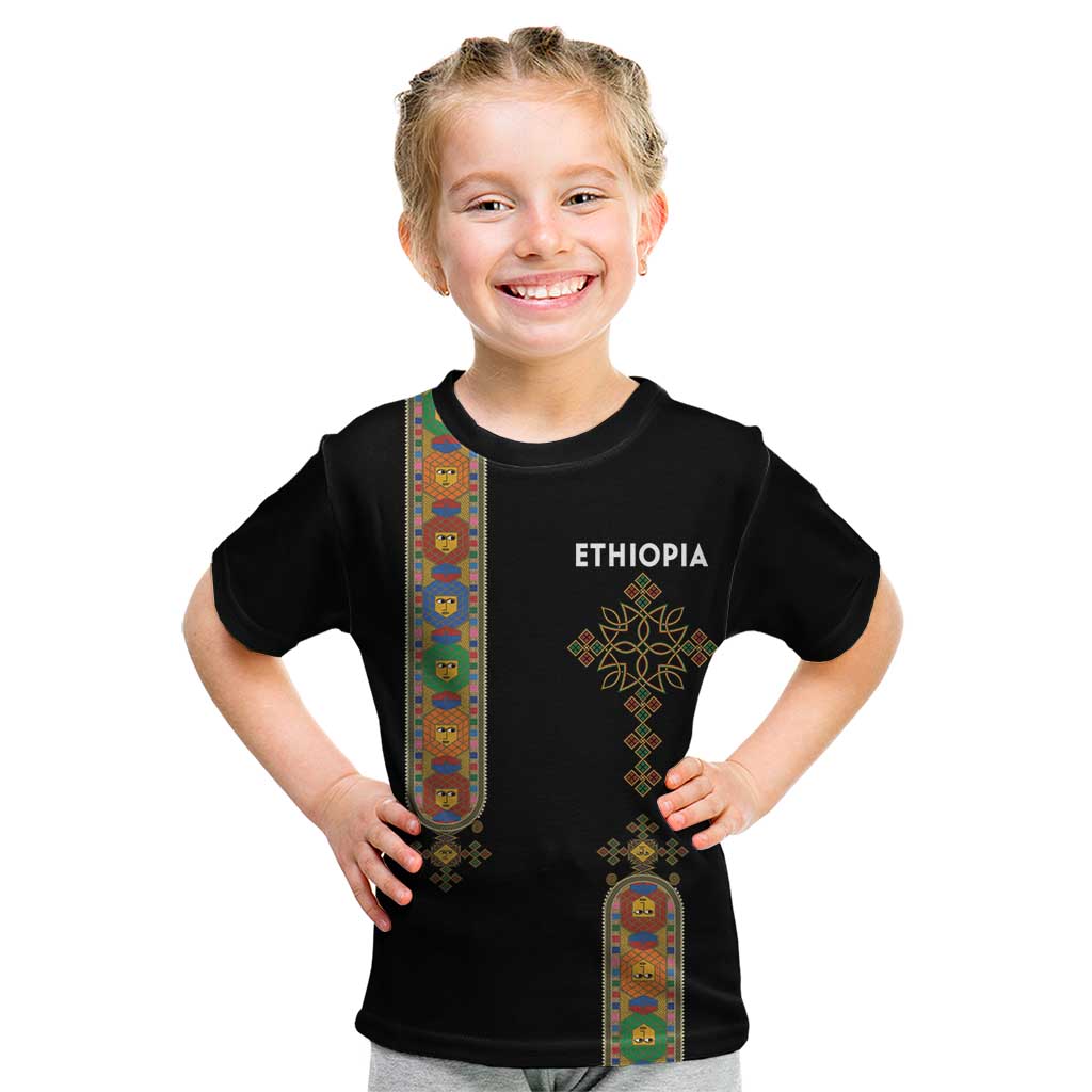 Ethiopia Saba Kemis Kid T Shirt Ethiopian Cross Lion Of Judah Black Color