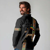 Ethiopia Saba Kemis Long Sleeve Polo Shirt Ethiopian Cross Lion Of Judah Black Color