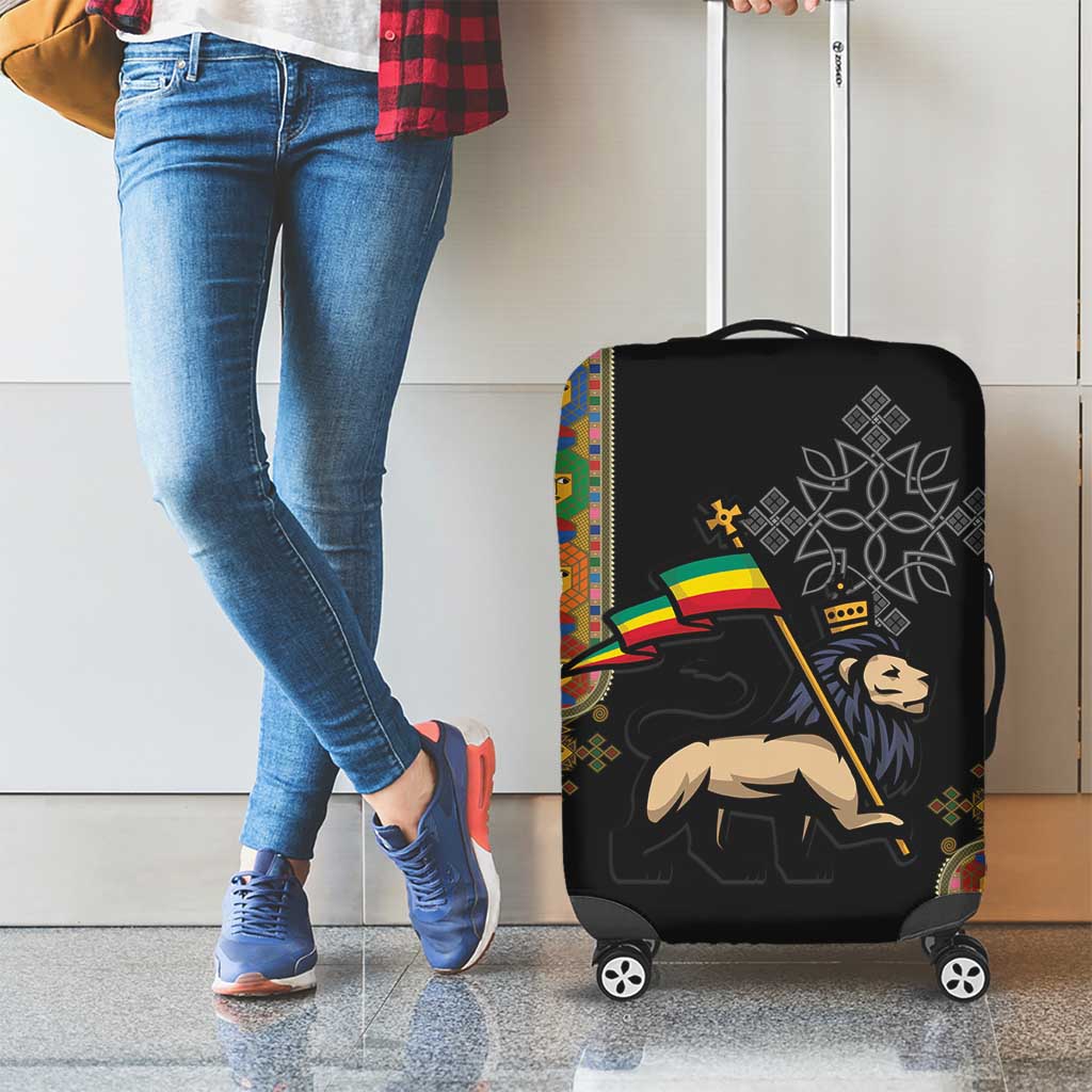 Ethiopia Saba Kemis Luggage Cover Ethiopian Cross Lion Of Judah Black Color