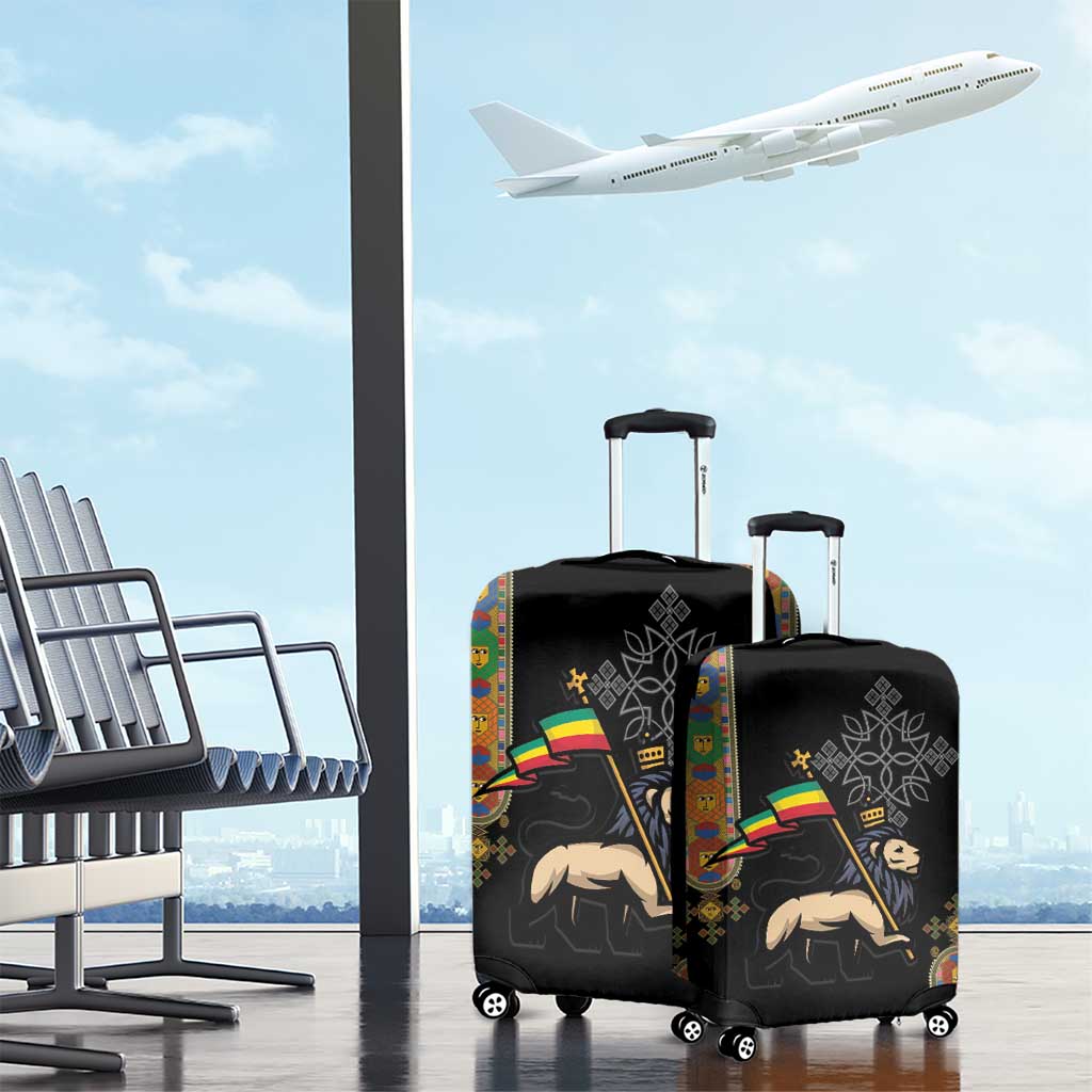 Ethiopia Saba Kemis Luggage Cover Ethiopian Cross Lion Of Judah Black Color