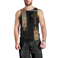 Ethiopia Saba Kemis Men Tank Top Ethiopian Cross Lion Of Judah Black Color