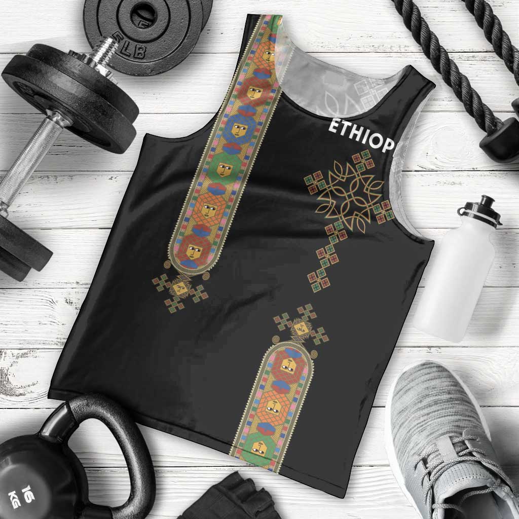 Ethiopia Saba Kemis Men Tank Top Ethiopian Cross Lion Of Judah Black Color