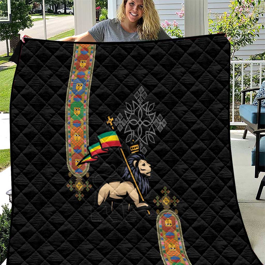 Ethiopia Saba Kemis Quilt Ethiopian Cross Lion Of Judah Black Color