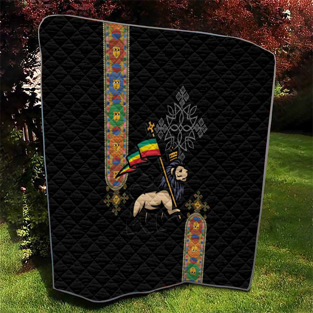 Ethiopia Saba Kemis Quilt Ethiopian Cross Lion Of Judah Black Color
