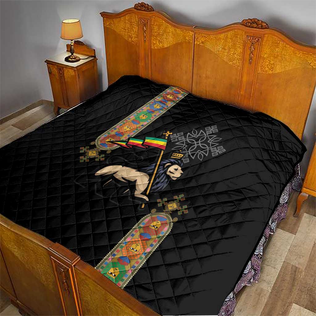 Ethiopia Saba Kemis Quilt Ethiopian Cross Lion Of Judah Black Color