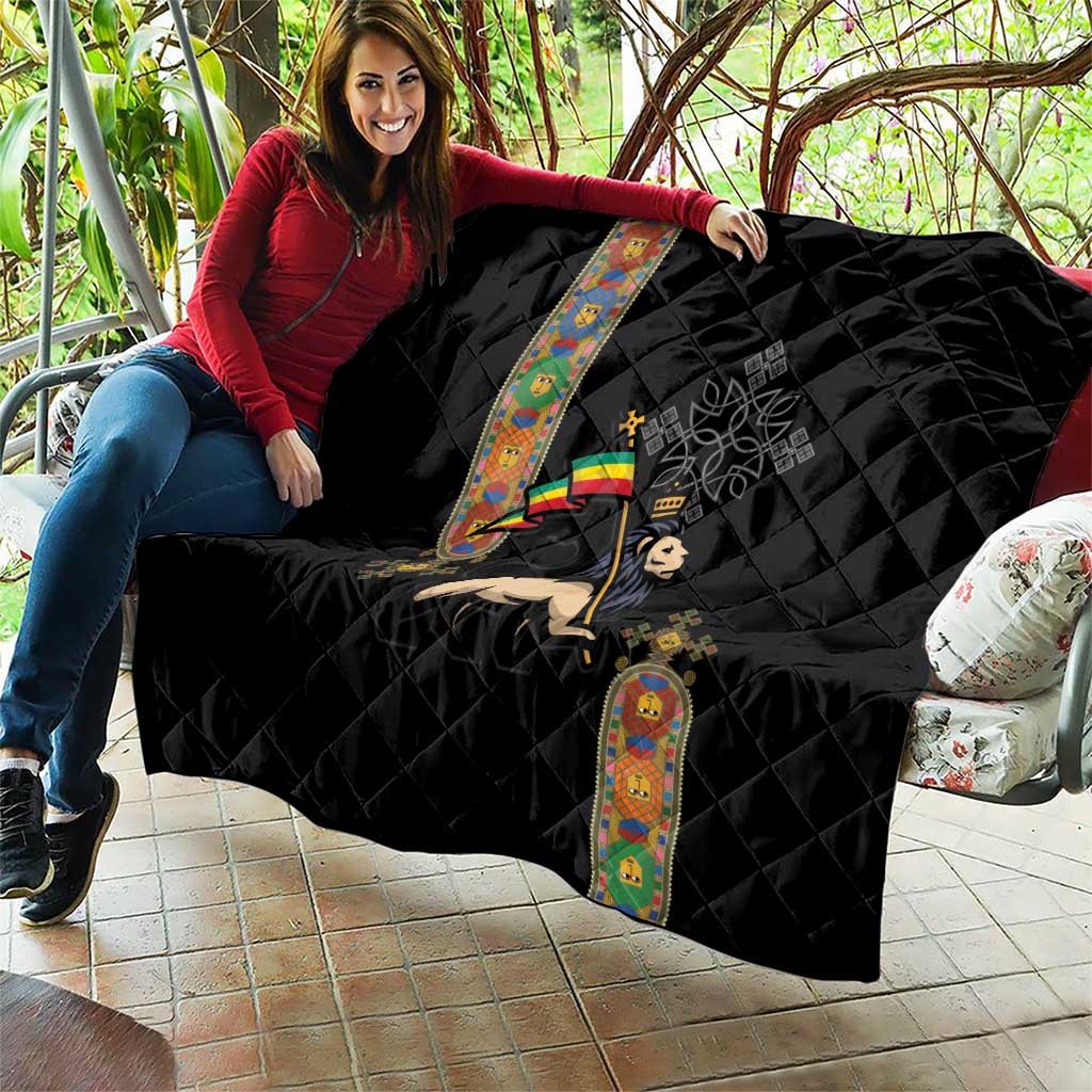 Ethiopia Saba Kemis Quilt Ethiopian Cross Lion Of Judah Black Color
